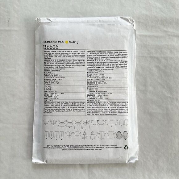 Butterick 6606 Sewing Pattern 18" Retro Doll Clothes 1960 UNCUT - Picture 2 of 2